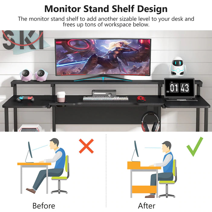 Gaming Desk, 74.8 Inches U Shaped Computer Desk with Hutch