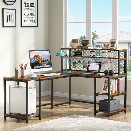 67" Large Computer Desk with Hutch, Office Desk Study Table