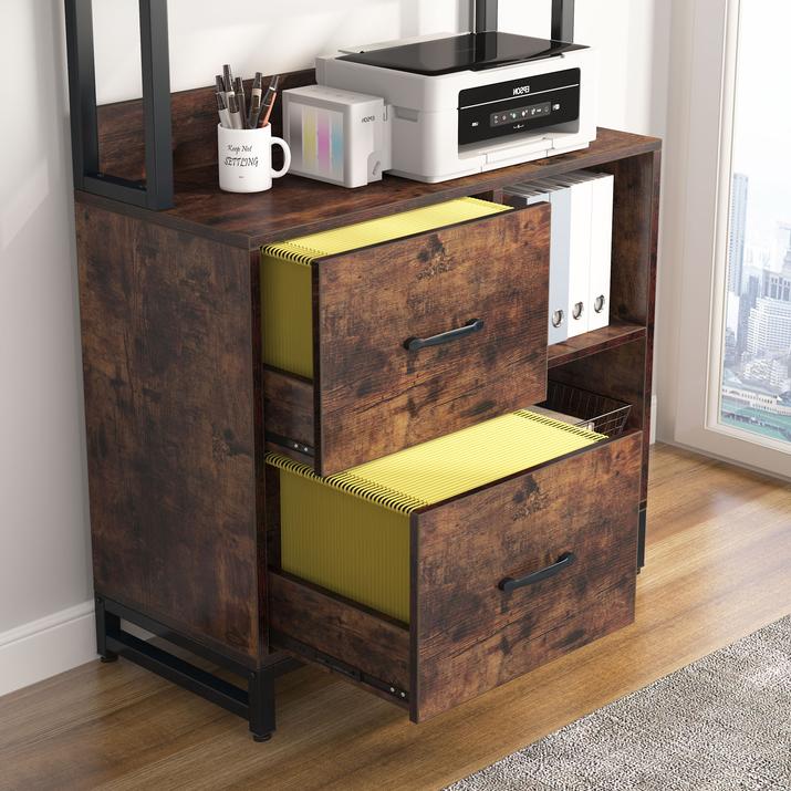 2 Drawer File Cabinet for Letter Size, Vertical Filing Cabinet with Bookshelf