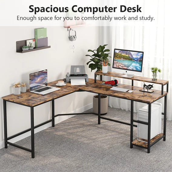 L-Shaped Desk, Corner Computer Desk with Monitor Stand