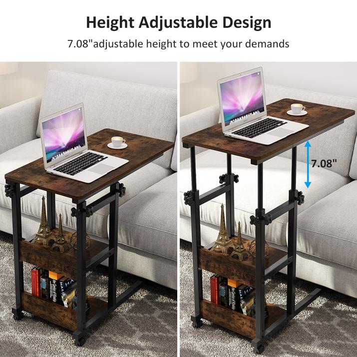 Snack Side Table, Mobile End Table Height Adjustable Bedside Table