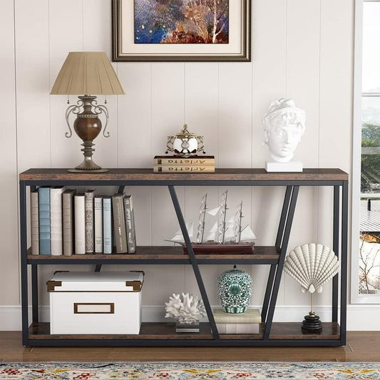 Console Table, Industrial Sofa Table with Shelves, 3-Tier Entryway Table with Storage