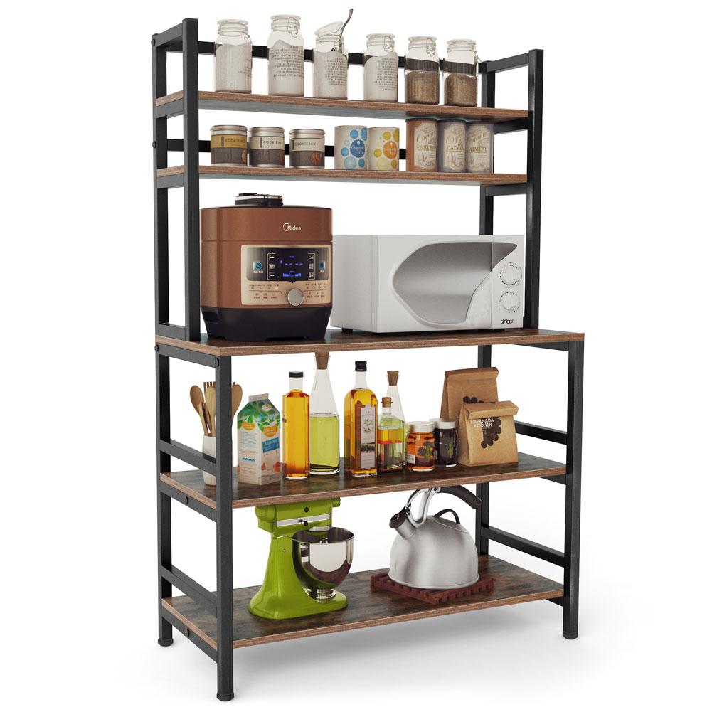 5-Tier Kitchen Bakers Rack with Hutch, Industrial Microwave Oven Stand