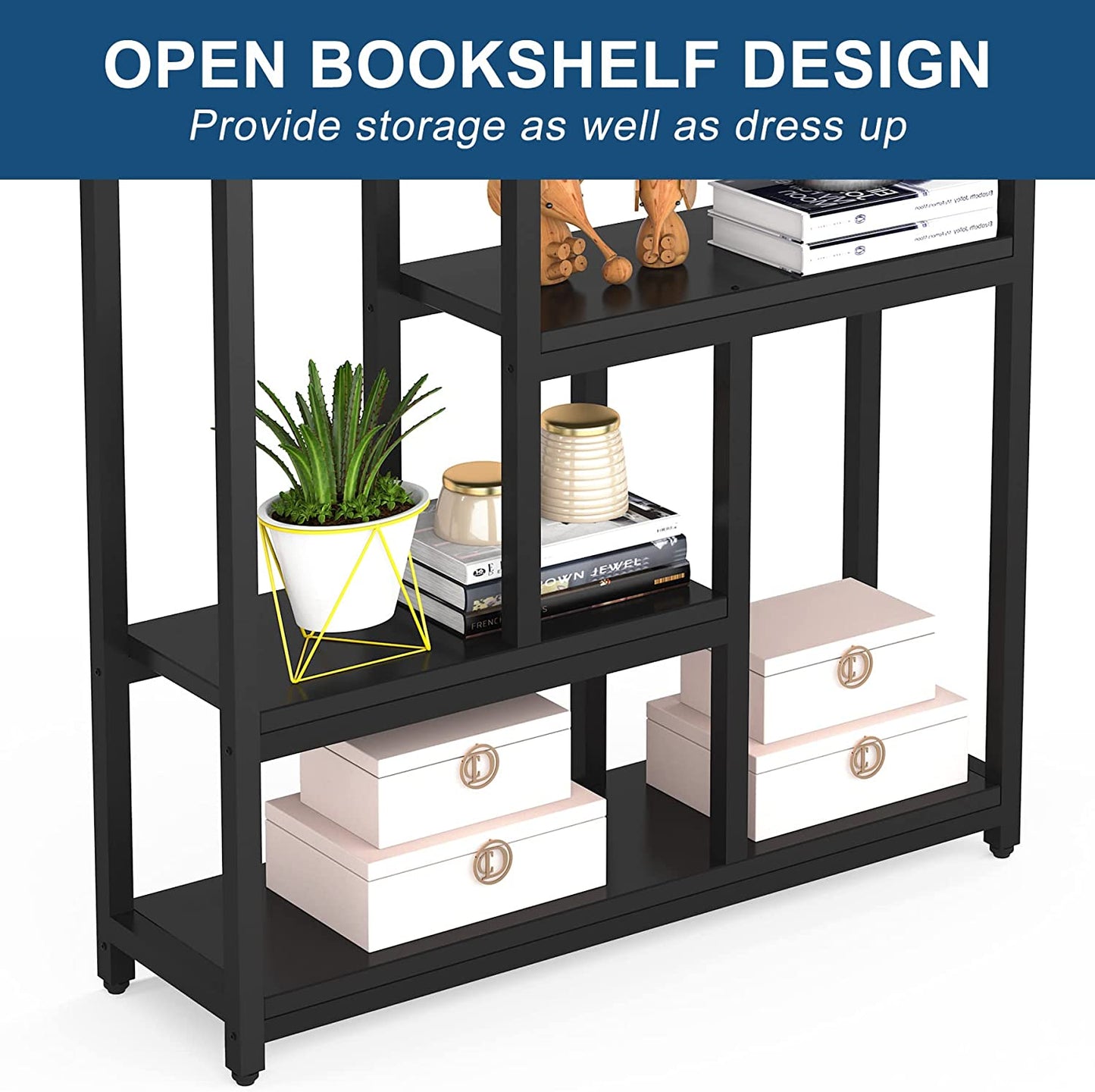 7-Tier Bookcase 78.4 inch Extra Tall Bookshelf, Classic Industrial 10 Open Shelf Storage Display