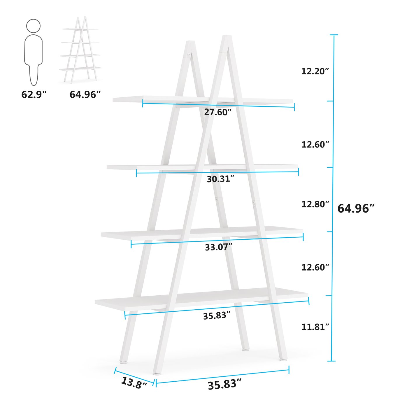 4-Tier Bookshelf, A-Shaped Bookcase 4 Shelves Industrial Ladder Shelfnd Collection