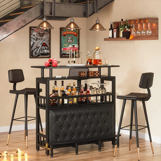 Bar Unit for Liquor, Home Entertainment Bar with Storage and Footrest