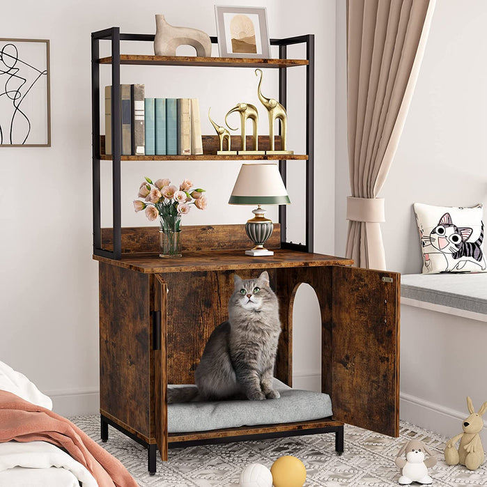 Cat Litter Box Enclosure, Industrial Cat Cabinet with Shelves