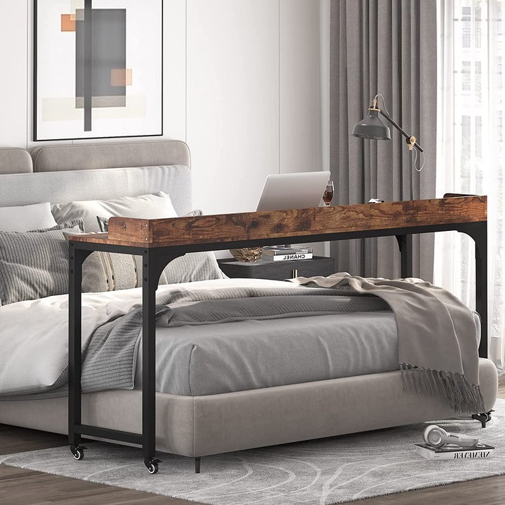 Overbed Table with Wheels, Unadjustable Queen Size Mobile Desk