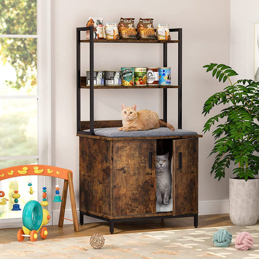 Cat Litter Box Enclosure, Industrial Cat Cabinet with Shelves