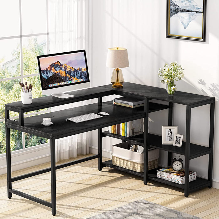Reversible L Shaped Computer Desk with Storage Shelf