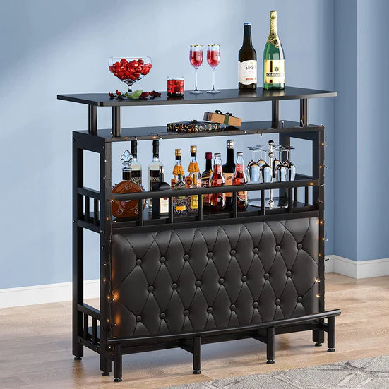 Bar Unit for Liquor, Home Entertainment Bar with Storage and Footrest