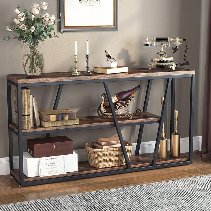 Console Table, Industrial Sofa Table with Shelves, 3-Tier Entryway Table with Storage