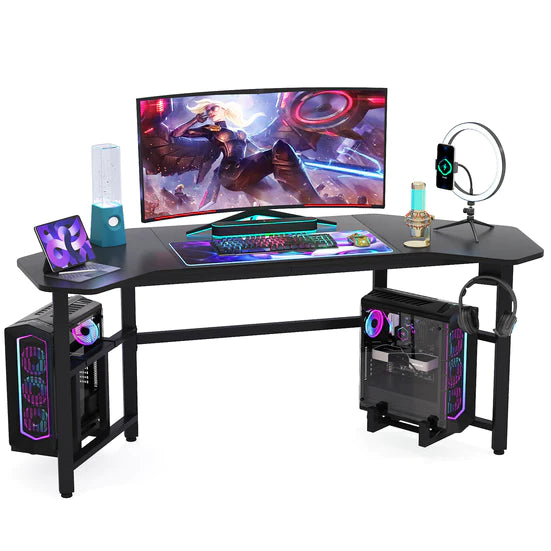 Gaming Desk, 66.5" Ergonomic Wing-Shaped Computer Studio Desk