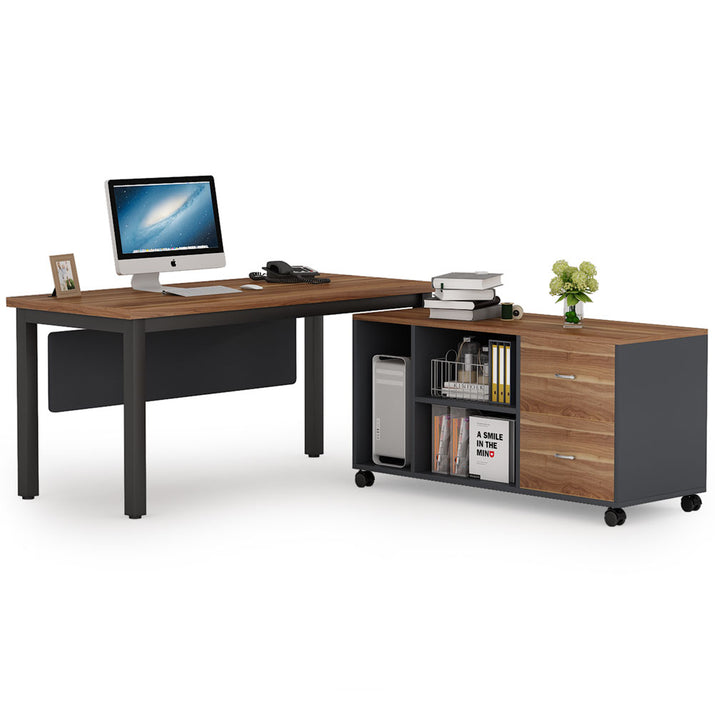 L-Shaped Computer Desk with Storage Drawers Cabinet Set