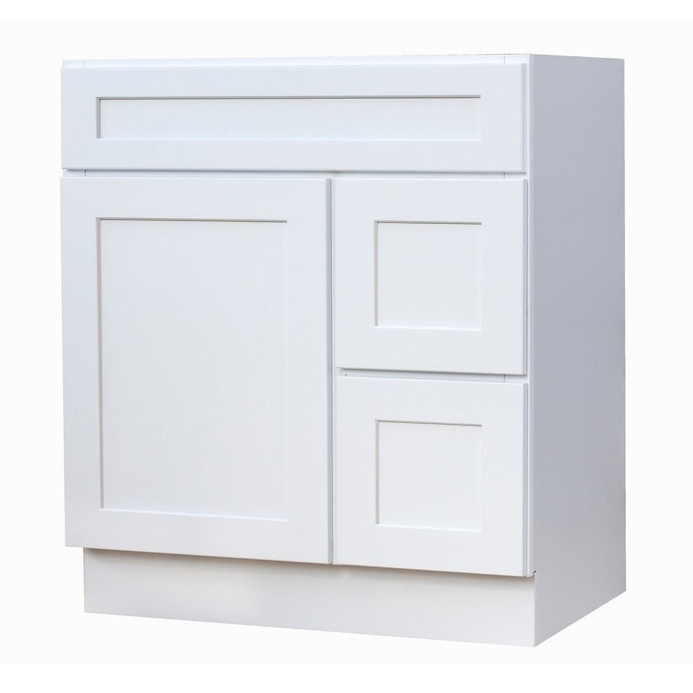 30'' White Shaker Single-sink Solid Wood Bathroom Vanity Base Cabinet 30" Wide x 21" Deep x 34.5” Height (SWITCHABLE DRAWERS)