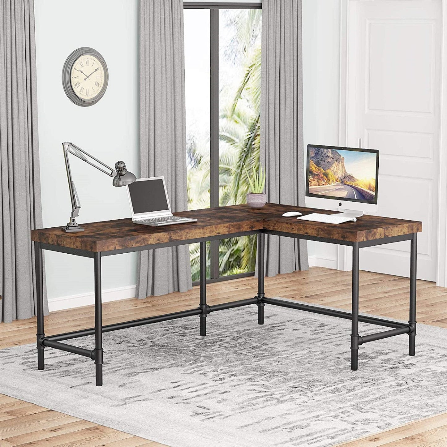 L-Shaped Desk, 67 inch Industrial Corner Computer Office Desk PC Laptop Study Table Workstation Modern Nordic