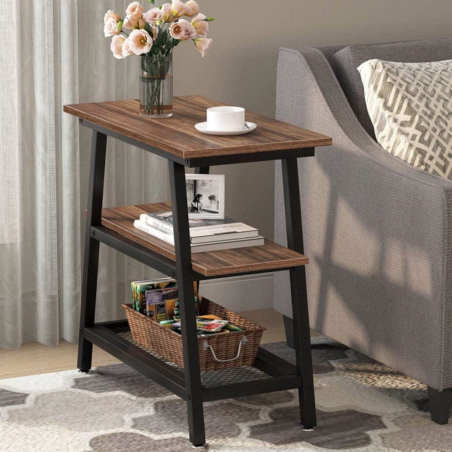 3-Tier Vintage Bed Side Table Night Stand, Industrial End Table