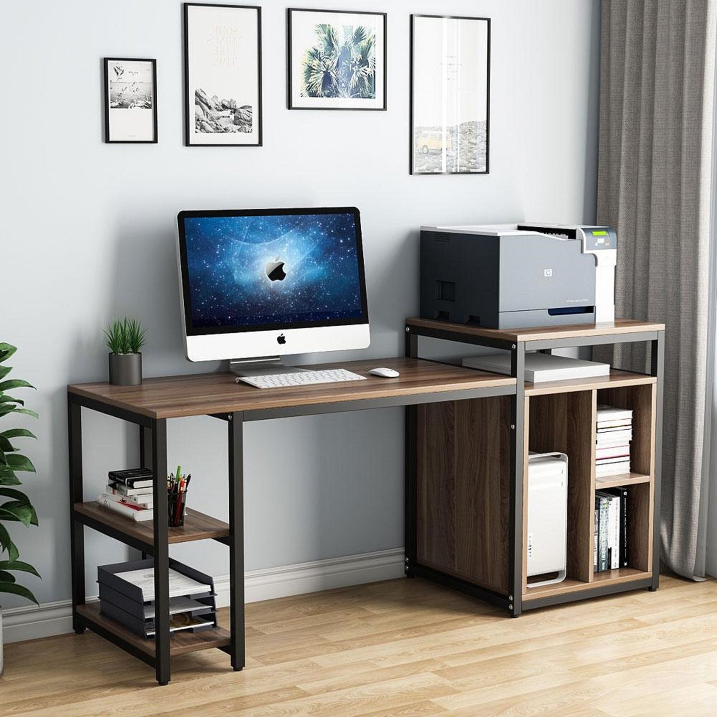 Computer Desk, Home Office Desk with Storage Shelf & Cabinet