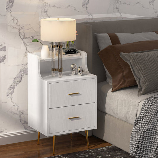 2 Drawer Nightstands Modern Night Stand With Extra Storage Shelves