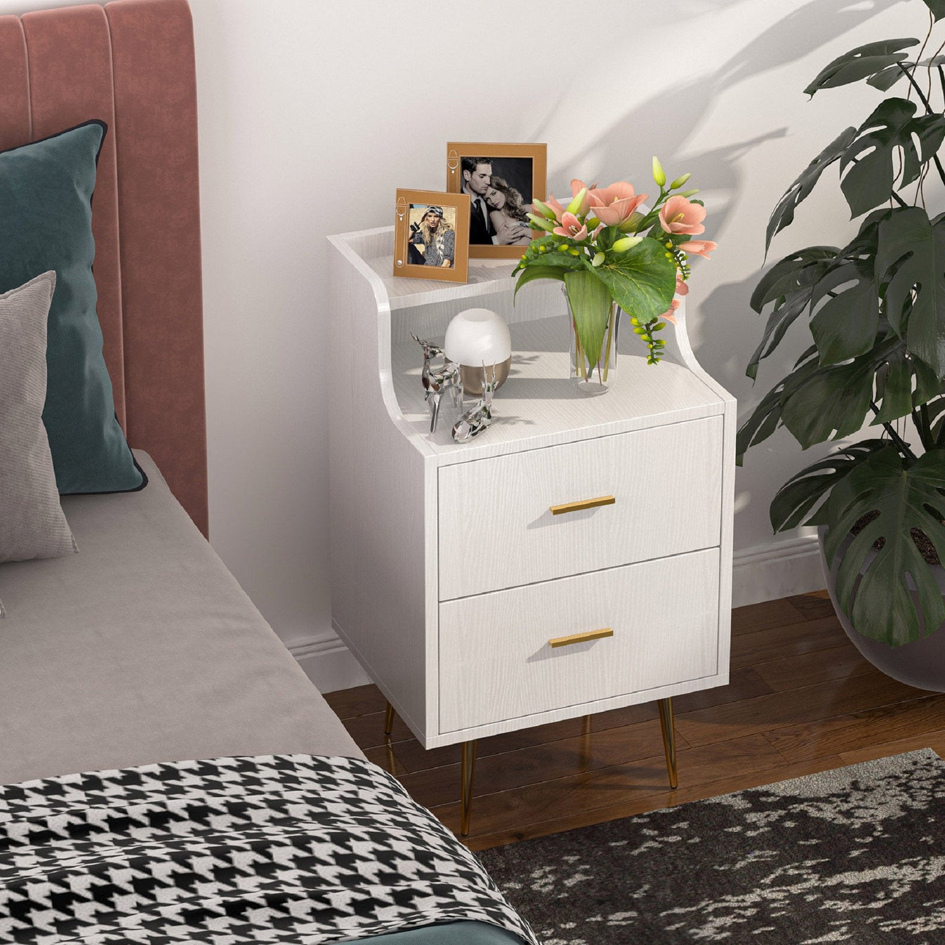 2 Drawer Nightstands Modern Night Stand With Extra Storage Shelves ...